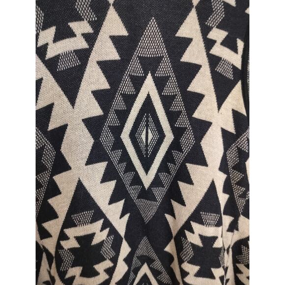 4346)Say What Open Drape Knitted Aztec Pattern Black Beige Boho Cardigan Medium - Picture 5 of 7